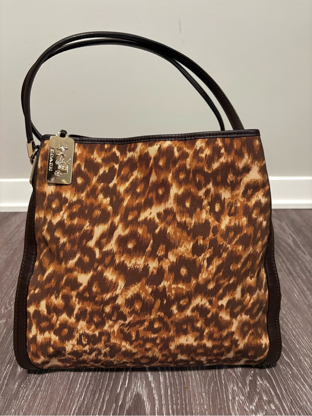 Coach Madison Ocelot Phoebe Shoulder Bag Brown Leopard Print